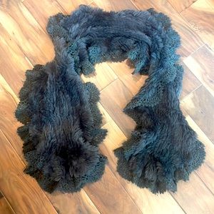 Gorgeous Gerard Darel charcoal grey rabbit fur scarf with crochet mohair trim.